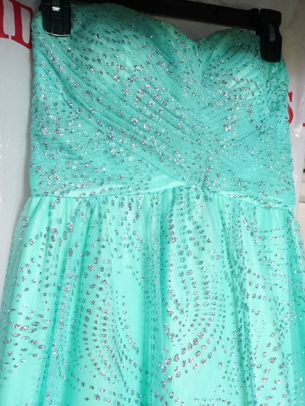 Size 6 Vintage Cache Sparkle Mint Green Gown.
